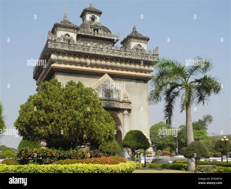 Patuxai Gate, Victory Gate, Concrete Monument, Lane Xang Avenue, Vientiane, Capital of Laos ...