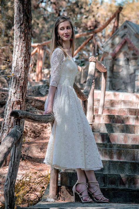 Cream Ivory Cotton Lace Wedding Dress 50s Wedding Dress Full Skirt Bridal Dress, Bridal Length ...