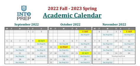 2022 Fall-2023 Spring | Academic Calendar | INTO Prep