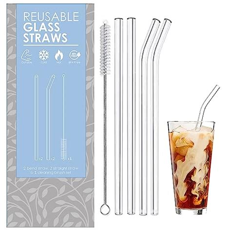 The Tea Trove Glass Straws With Cleaning Brush | 4 Transparent Straws ...