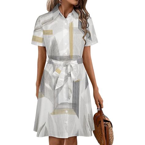Abstract Leaves Geometric Lines Art Womens Shirt Dresses Women'S Short ...