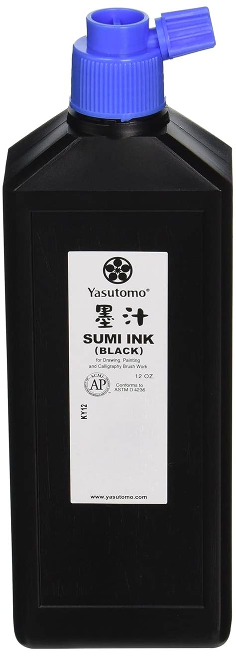 Yasutomo KY12 Permanent Liquid Sumi Ink, 12 oz. Bottle, 7.88 Height, 1. ...