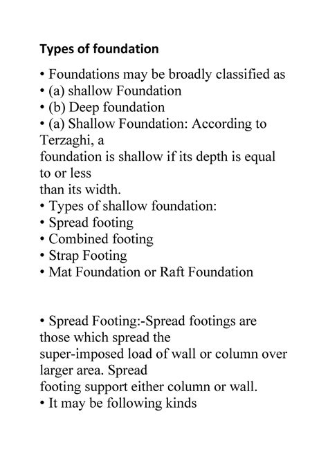 Civil Engineering 1 - Types of foundation Foundations may be broadly ...