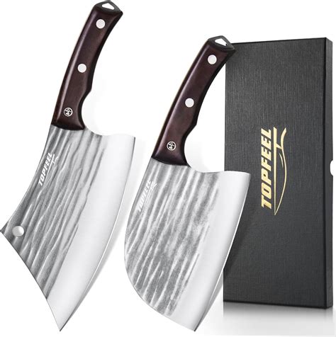 Amazon.com: 2PCS Butcher Cleaver Knife Set- Serbian Chef Knife & Heavy ...