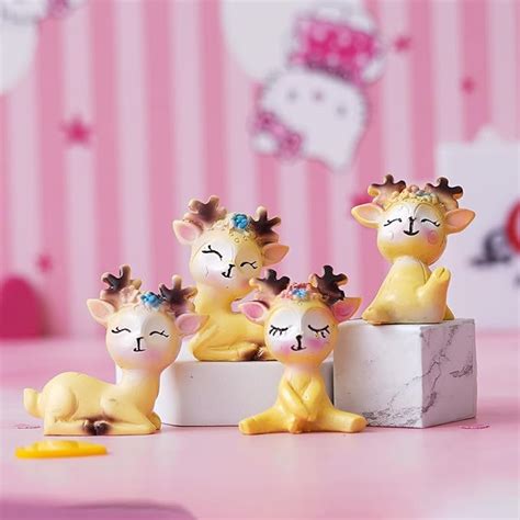 Buy eCraftIndia Set of 4 Miniature Cute Yellow Deer Statues Animal ...