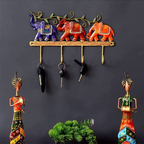 Iron Handmade Elephant Key Holder with 4 Hooks for Home Decor/Entrance ...