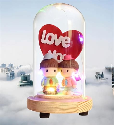Buy Lilone Valentine Special Cute Love Couple Glass Dome Lights ...
