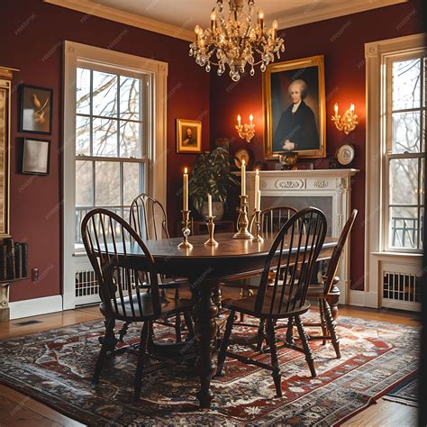 Premium Photo | Cozy Colonial Inspired Dining Room With Windsor Chairs ...