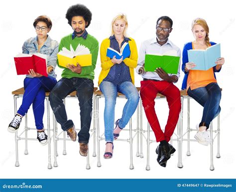 Group of Diverse Colorful People Reading Books Stock Image - Image of ...