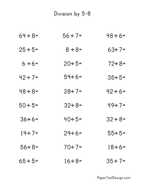 Mixed Division Worksheets