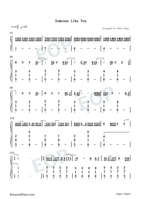 Someone Like You-简单版双手简谱预览1-钢琴谱文件（五线谱、双手简谱、数字谱、Midi、PDF）免费下载