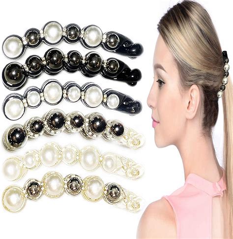6PCS Banana Clips Hair, Artificial Highlight Pearl Vintage Classic ...
