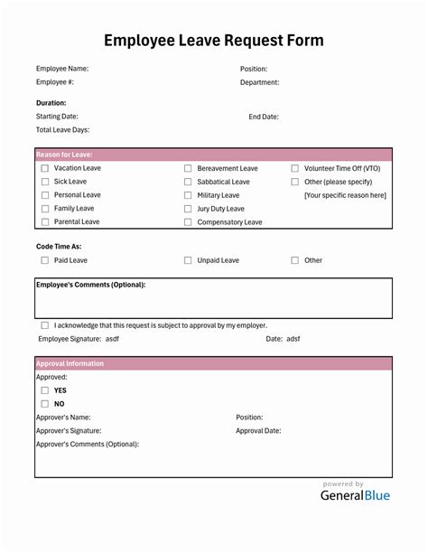 Image result for Leave Request Form Example
