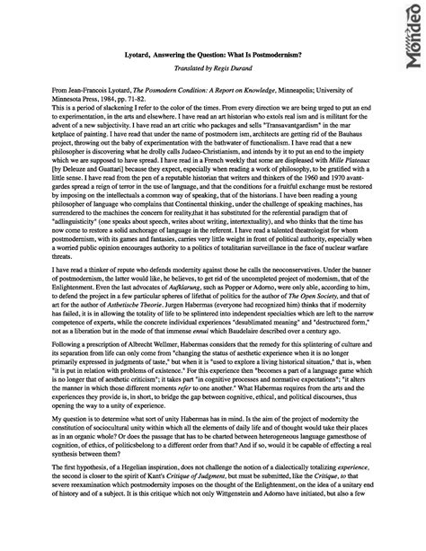 UNIT 3 Essay 2 Lyotard - Masters of English - Studocu