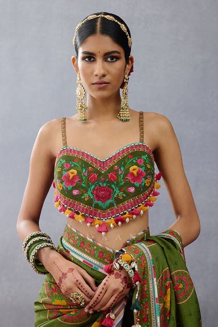 Buy Green Jersey Tassels, Embroidery Sweetheart Neck Dil Saaz Nalini ...