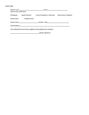 Fillable Online kspaonline ENTRY FORM Student name: School: Type of ...