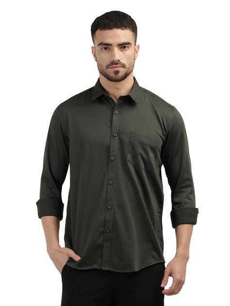 Forest Green Satin Solid Shirt – ottostore.com