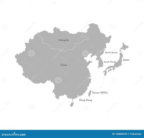 Vector Illustration With Simplified Map Of Asian Countries. East Region. States Borders And ...