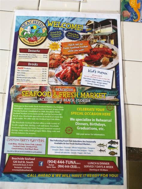 Menu at Beachside Seafood Restaurant & Market, Jacksonville Beach