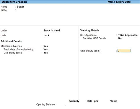 Manufacturing Date and Expiry Date in Tally Prime