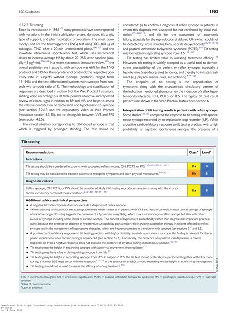 2018 esc guidelines for the diagnosis and management of syncope | PDF