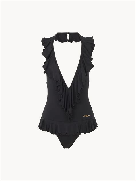 Chloé Ruffled V Neck One Piece Swimsuit | Chloé NO