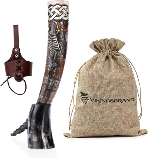 (Drakkar - 20 Inches) - Authentic Handmade Viking Drinking Horn - Mediaeval Norse Ale Drinking ...
