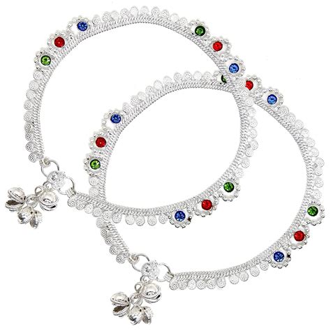 Fresh Vibes Multi-Color Stone Silver Plated Payal/Pajeb for Women ...