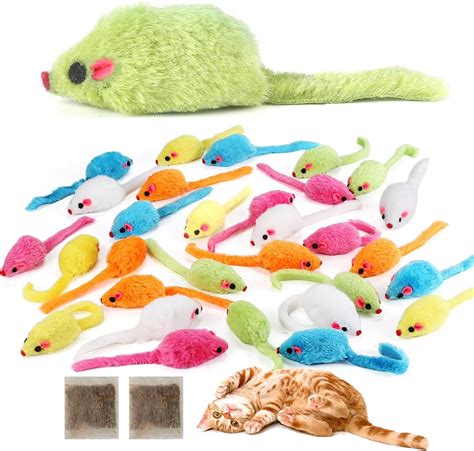 MeoHui Fur Mice Cat Toys, Rattling Catnip Cat Toys Mice, 5.5” Real ...