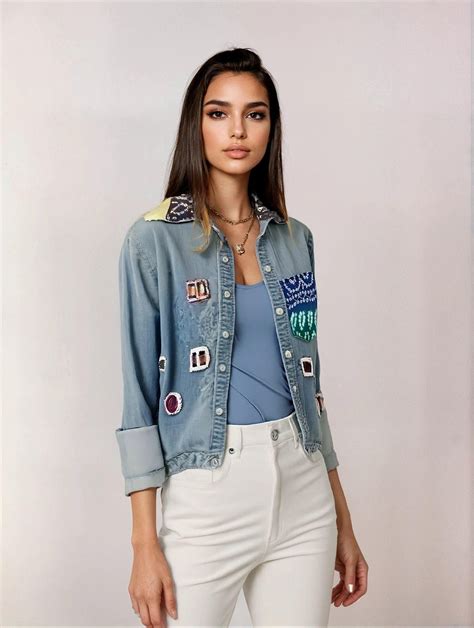 Denim patchwork embellished shirt – banjaratrail