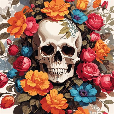 Premium Vector | Skull covered with flowers vector illustration