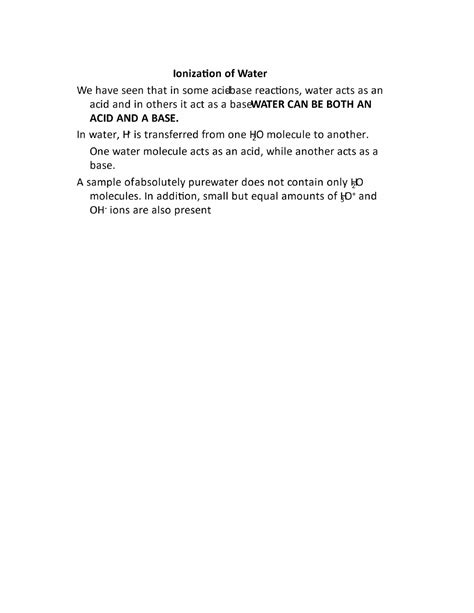 CH.9- SELF Ionization OF Water' - CHM 1020C - V - Studocu