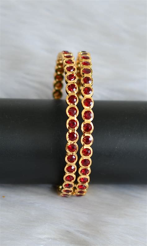 Gold tone maroon stone south Indian style bangles(2.4) dj-42110 ...