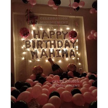 Romantic Pink and Black theme Balloon Decoration for Birthday Surprise ...