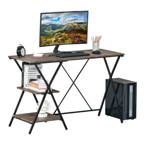 Computer Desk with Shelves, Wood Grain Writing Desk with 2-Tier Storage Shelves, 1 Unit - Fry’s ...