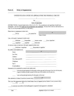 A 5 Entry Of Appearance Form Fillable - Fill and Sign Printable ...