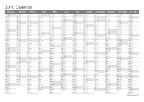 2018 Printable Calendar - PDF or Excel
