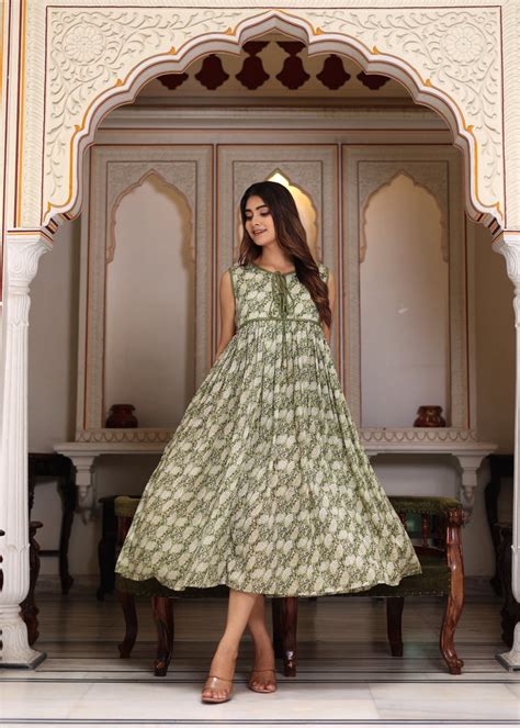 Hand Block Print Cotton midi summer dress – thejaipurart.com