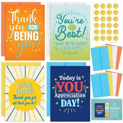 Buy 24 Appreciation Cards with Colorful Envelopes and Gold Stickers - 4 ...