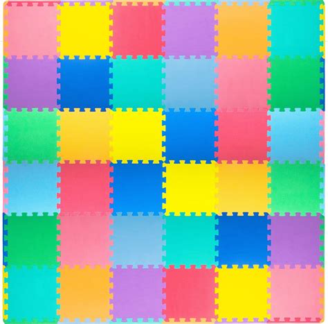 ProSource Kids Foam Puzzle Floor Play Mat with Solid Colors, 36 Tiles ...