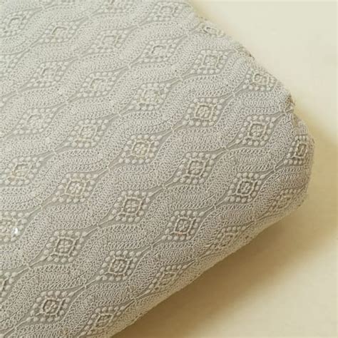 Grey Colour Georgette Chikan Embroidered Fabric - Elegant Cotton ...