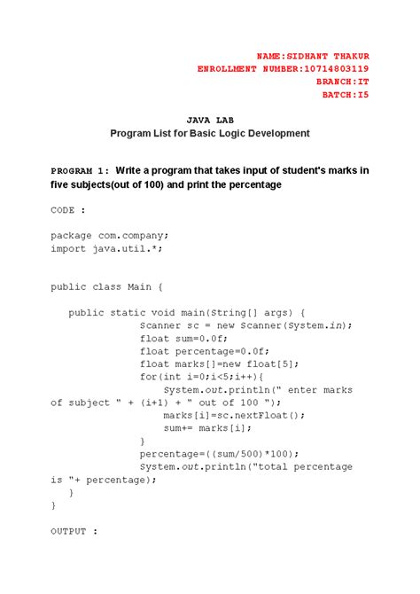 10714803119 sidhant thakur java lab programs - NAME:SIDHANT THAKUR ...