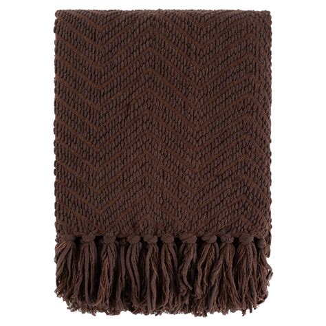 Battilo Knitted Dark Brown Sofa Throw Blanket, Herringbone Design, 50 ...