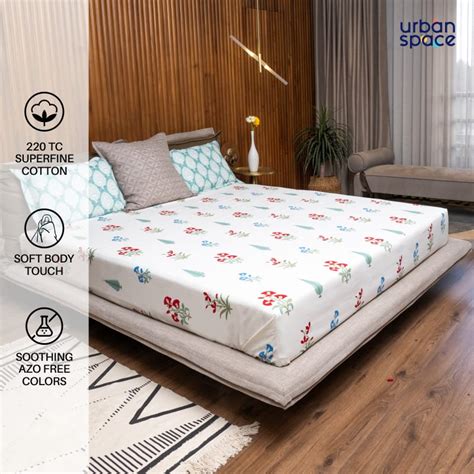 Urban Space 200 TC 100% Combed Cotton Double Bedsheet with 2 Pillow ...