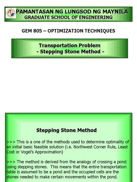 Image result for Transportation LP Problem Optimal Test Steeping Stone