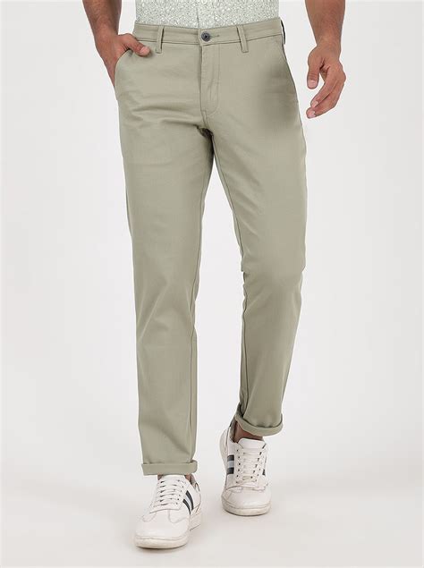 Greenfibre Slim Fit Casual Trouser for Men | Light Green 100% Cotton ...
