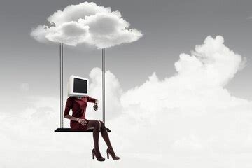 Monitor headed woman. business efficiency concept. mixed media ...