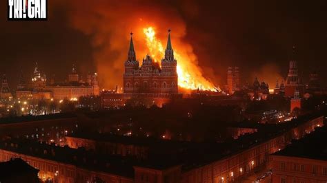 Massive fire illuminating kremlin towers against night sky | Premium AI ...