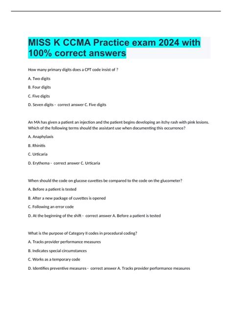 MISS K CCMA Practice exam 2024 with 100% correct answers - MISS K CCMA ...