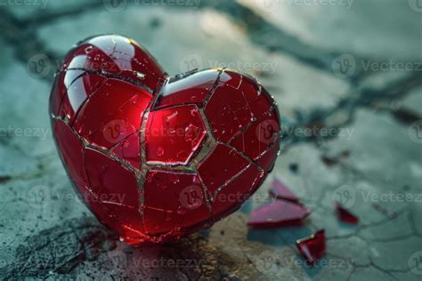 Broken heart representing lost love and sadness is laying on the ground ...